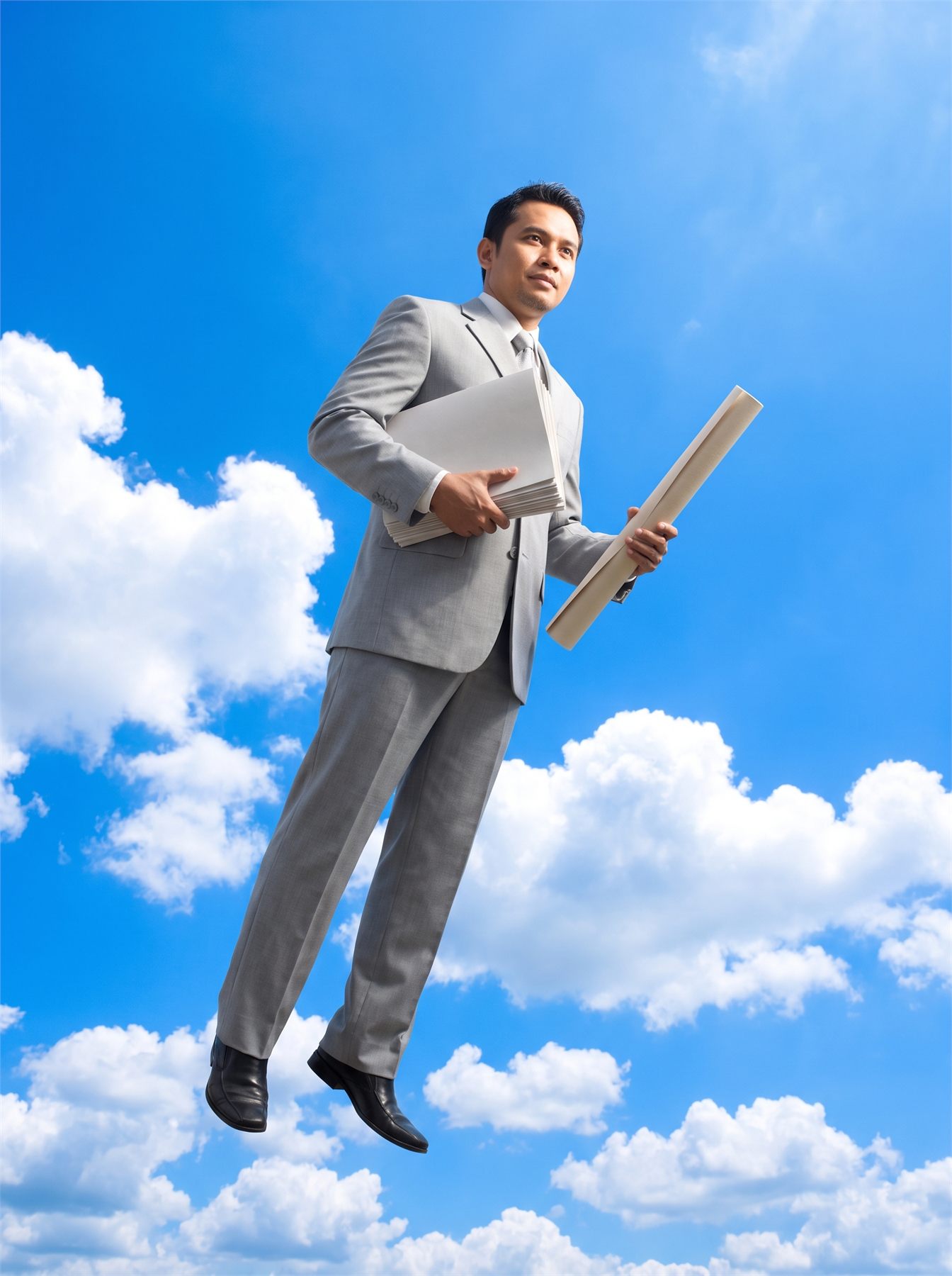 Consultant carrying printed corporate brochures
