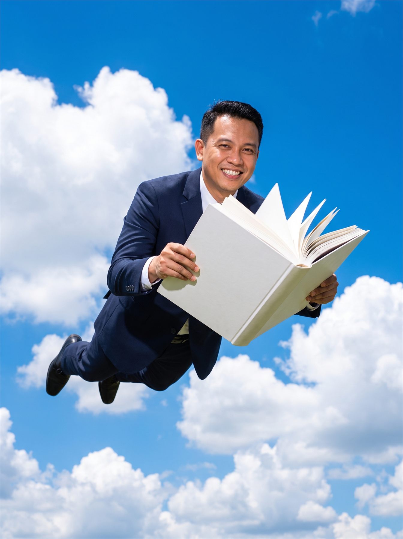 Executive holding an open corporate annual report