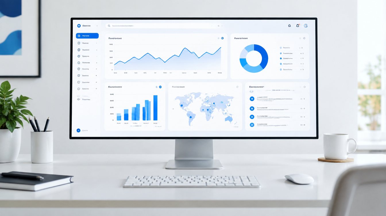 Web application dashboard on monitor, sample mockup