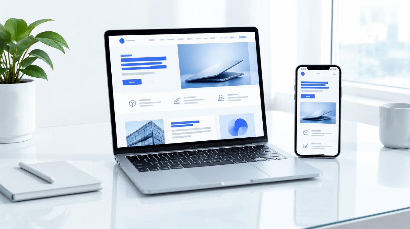 Corporate website on laptop and phone, sample mockup